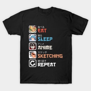 Eat Sleep Anime Sketching Repeat T-Shirt